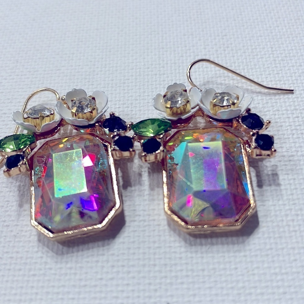 Betsy Johnson Cluster Stone Flower Drop Earrings - Picture 5 of 12